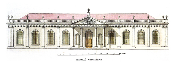 Fachada do Laboratorio Chimico, desenho da G. Elsden e R. F. de Almeida, 1777 in Franco, M.S. Riscos das Obras da Universidade de Coimbra, Museu Nacional Machado de Castro, Coimbra, 1983.